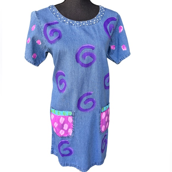 Victoria Dresses & Skirts - Victoria Hand Painted Denim Dress